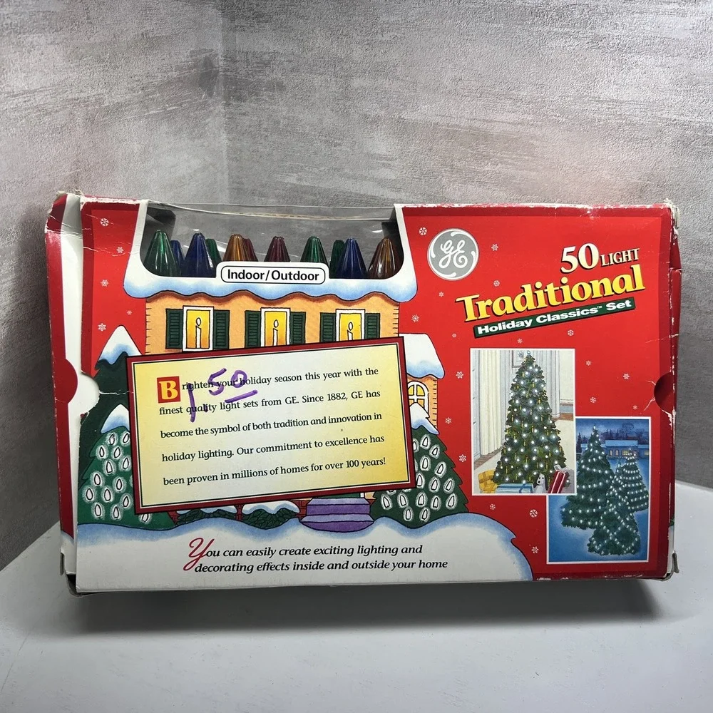 Vintage GE 50 count String-a-Long Classic Christmas Lights Assorted Color